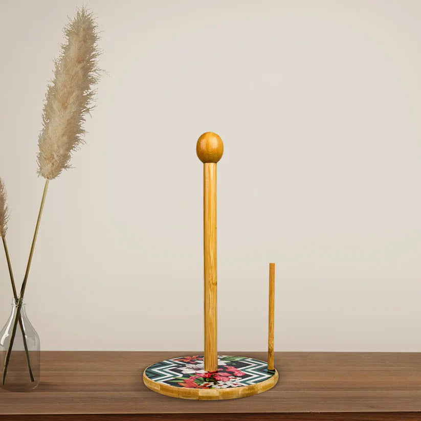 Floral Wooden Tissue Roll Holder Stand