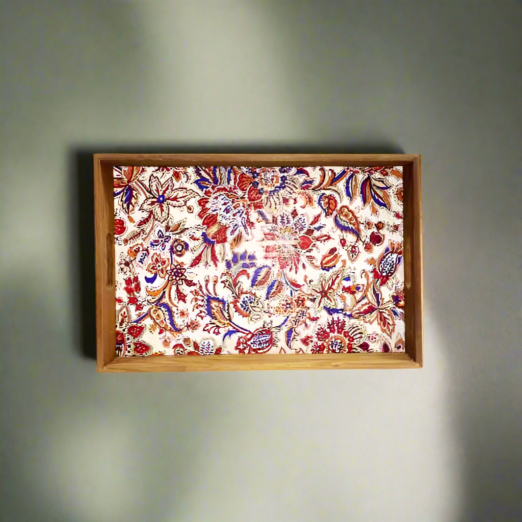 Flower Art Wooden Tray Royal