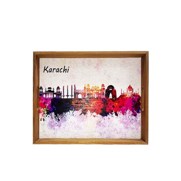 Karachi Colour Full Art Wooden Tray Rectangular Royal