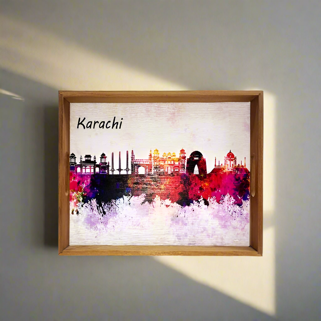 Karachi Colour Full Art Wooden Tray Rectangular Royal