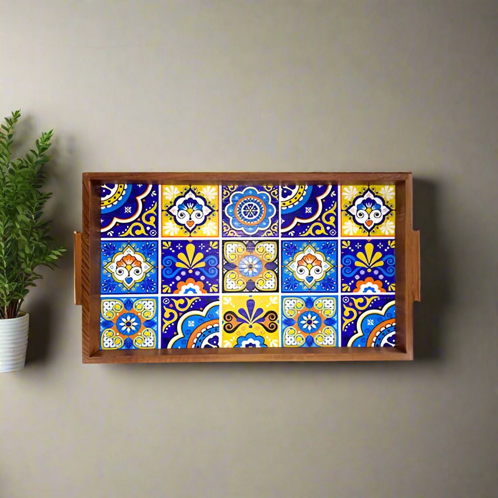 Colour Full Tiles Wooden Tray Handle