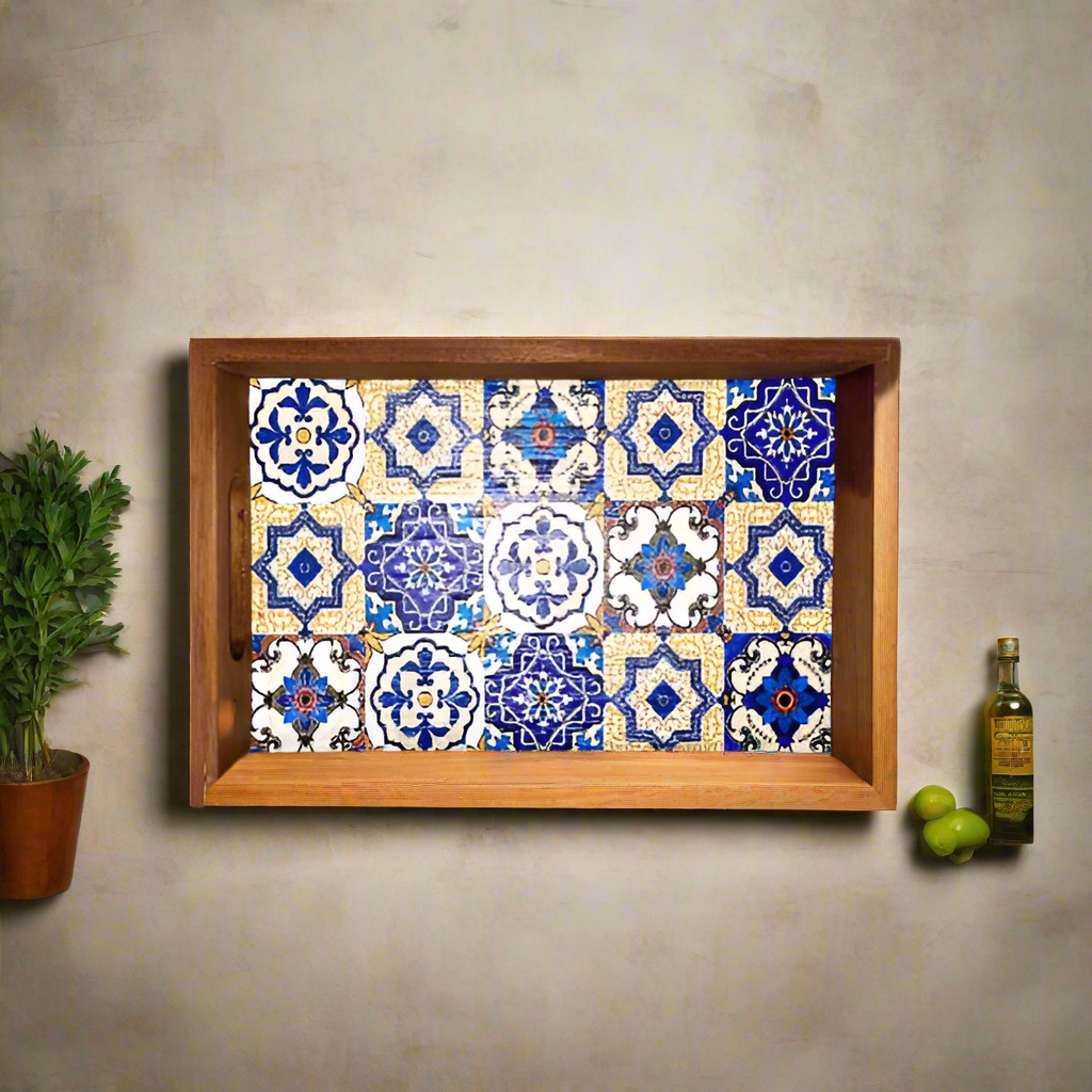 Tiles Style Wooden Tray Royal