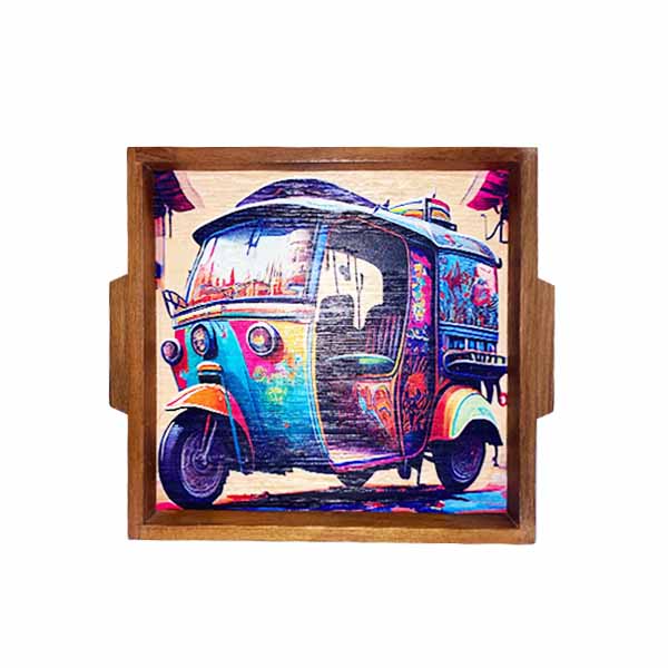 AI Rikshaw Art Tray Wooden Handle
