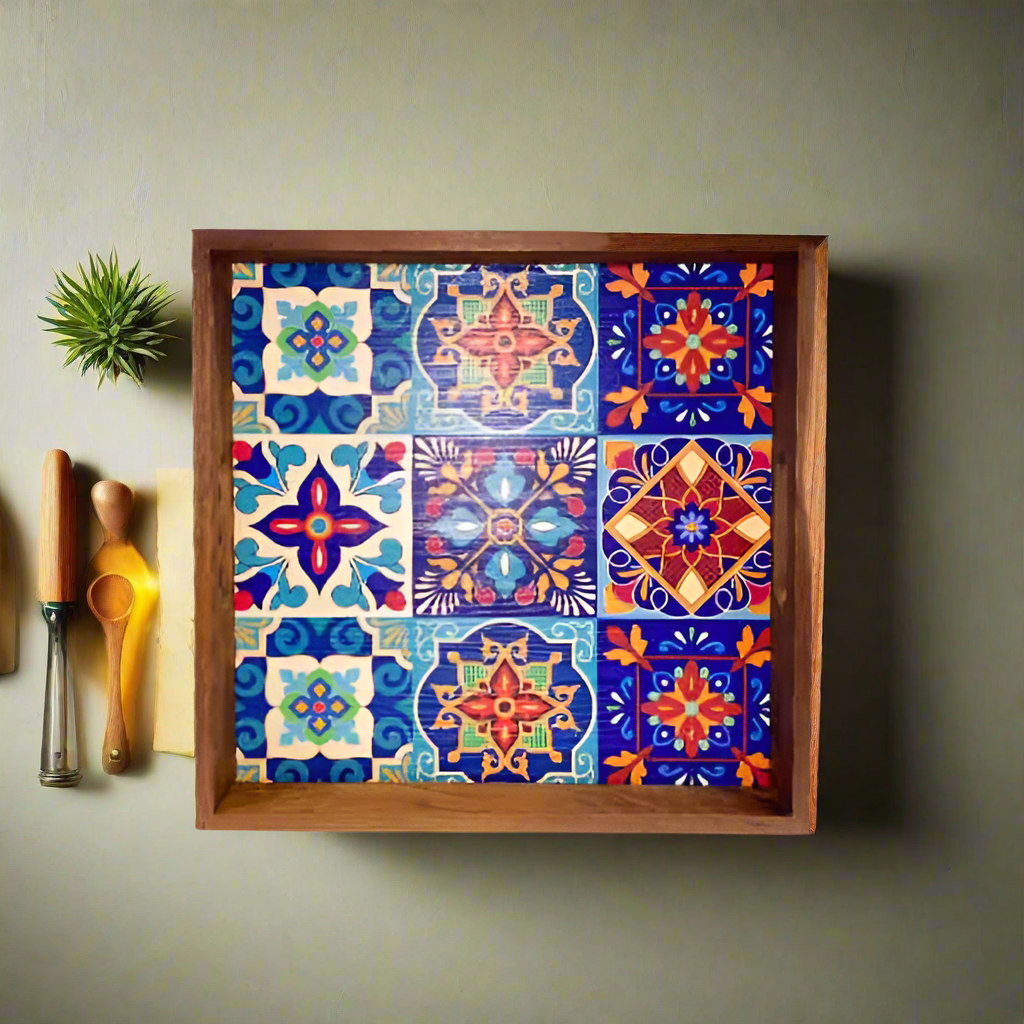 Turkish Tile Wooden Tray Royal