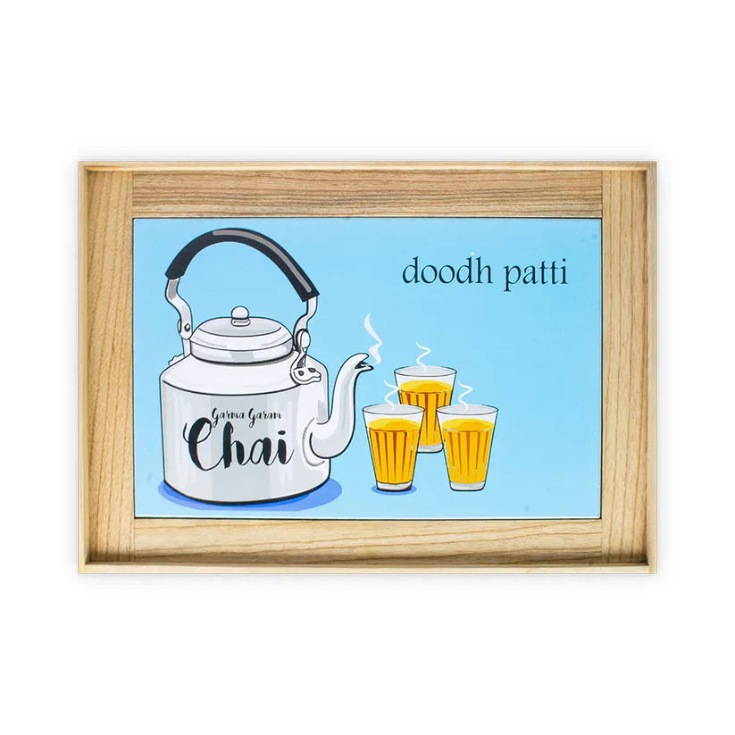 Doodh Patti Chai Art Wooden Serving Stand Table