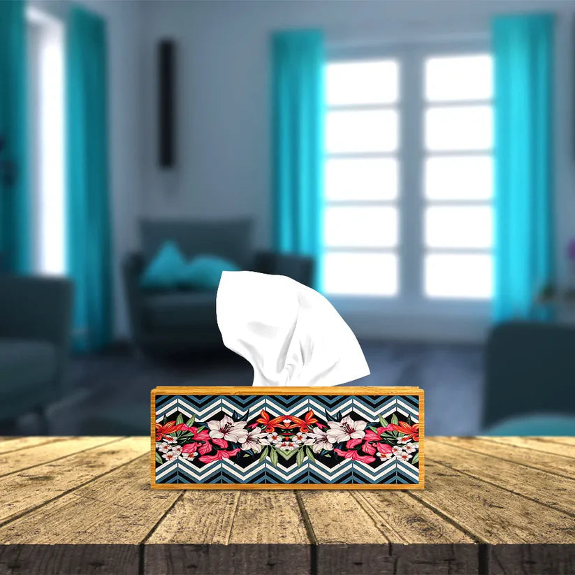 Wooden Floral Print Tissue Box