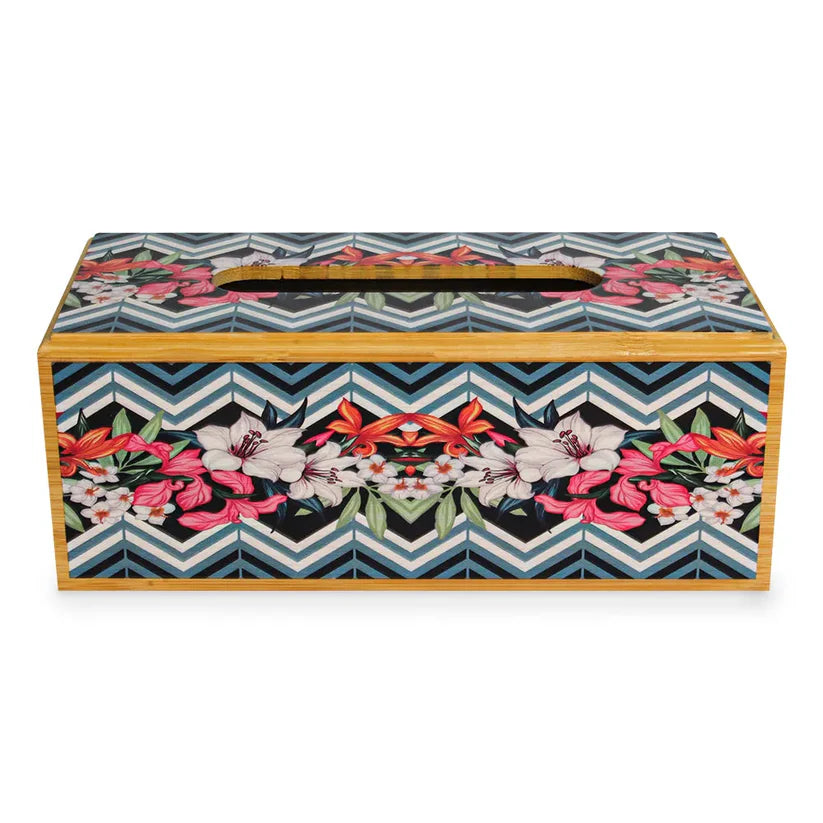 Wooden Floral Print Tissue Box