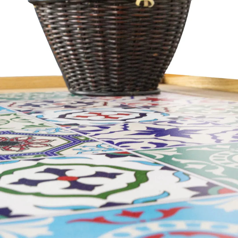 Rangoli Art Wooden Serving Stand Table