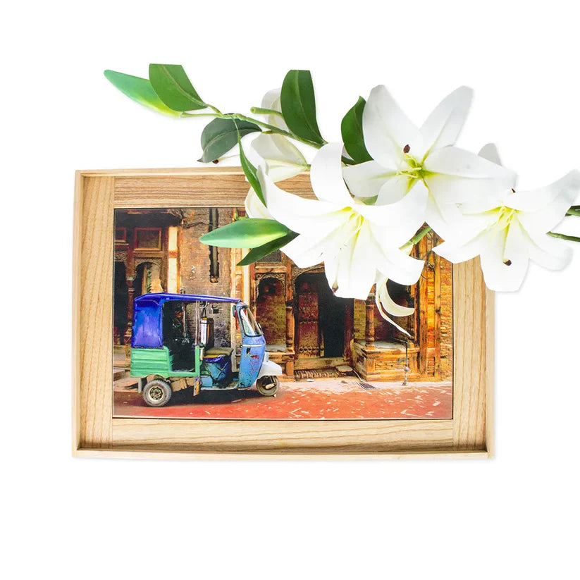 Rickshaw Art Wooden Serving Stand Table