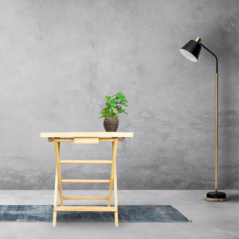 Blue Pottery Folding Wooden Serving Stand Table