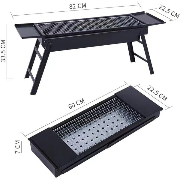 Portable Charcoal Grill with Folding Table, Ladder and Carrying Handle, Black TL-580) Griller 58x22x30 BBQ-020