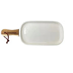 Bone China Shallow Porcelain Ceramic Plate with Bamboo Handle