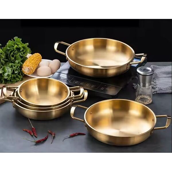 Korean Style Golden Stainless Steel Pan With Two Hands