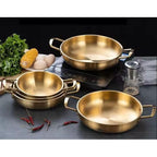Korean Style Golden Stainless Steel Pan With Two Hands