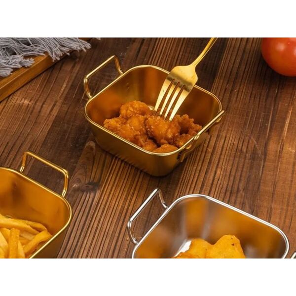 Korean Style Golden Stainless Steel 304 stainless steel square plate Korean creative fried chicken with ears snack plate French fries basket cooler dish candy snack