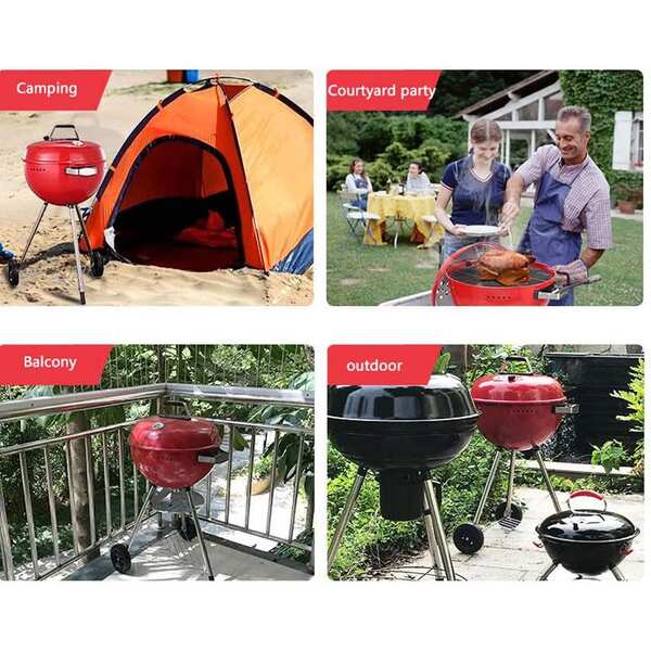 Portable Charcoal Grill 17 inch Barbecue Grill and Smoker Heat Control Round BBQ Kettle for Outdoor Picnic Patio Backyard Camping  17' (80014) Furnace 44cm HXB-2