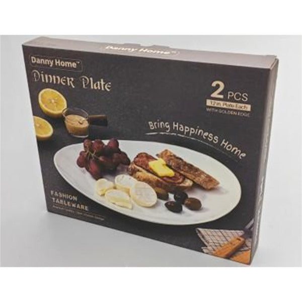 White with gold line 12"Serving Plate DANNY HOME  LCP120-G