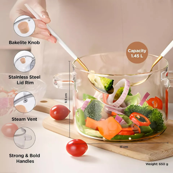 Borosilicate Glass Cookware for Gas Stove | Transparent Cooking Pot Pan
