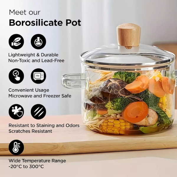 Borosilicate Glass Cookware for Gas Stove | Transparent Cooking Pot Pan