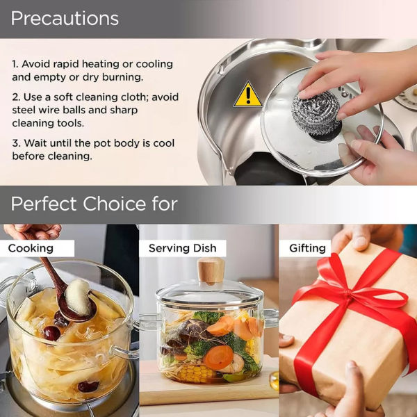 Borosilicate Glass Cookware for Gas Stove | Transparent Cooking Pot Pan