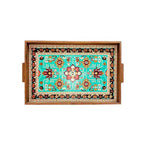 Greenish Carpet Art Wooden Tray Handle