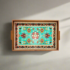 Greenish Carpet Art Wooden Tray Handle