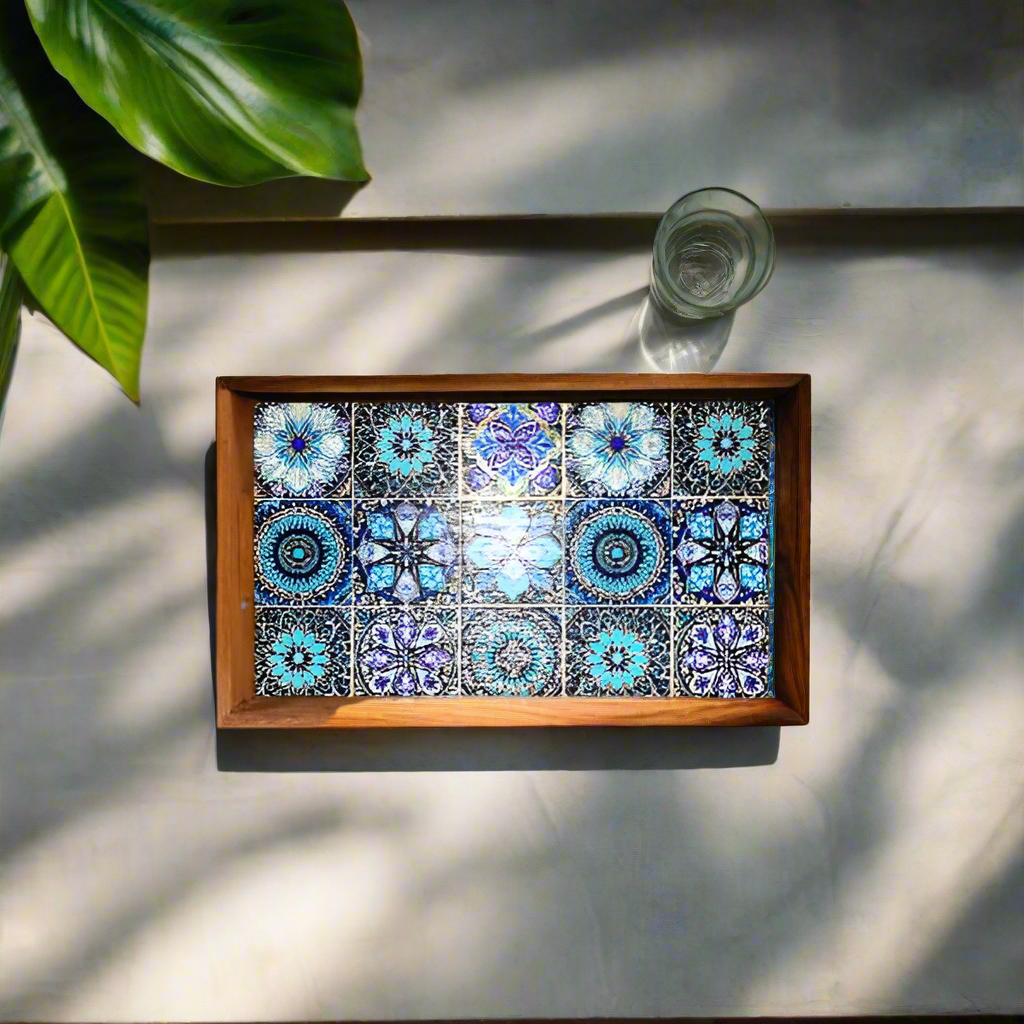 Blue Turkish Tile Wooden Tray Royal