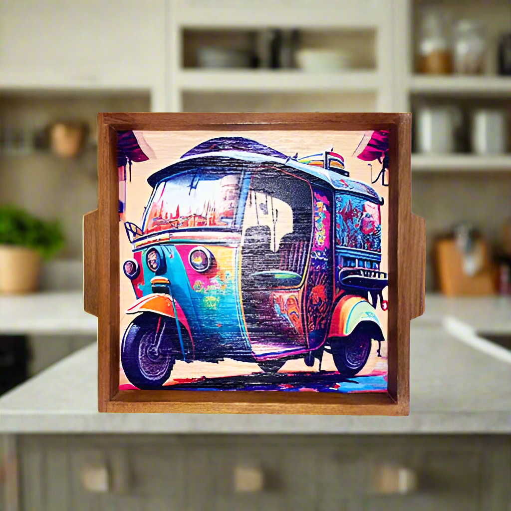 AI Rikshaw Art Tray Wooden Handle