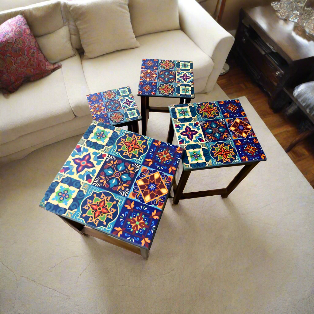 Wooden Square 4 Piece Nesting Table Set