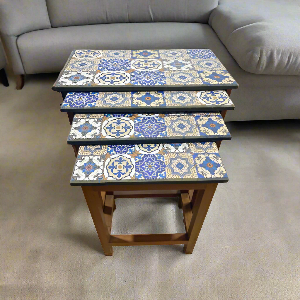 Wooden Rect 4 Piece Nesting Table Set