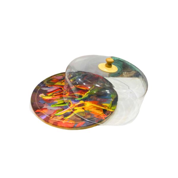 Cake Dish Wooden Platter With Acrylic Dome Medium
