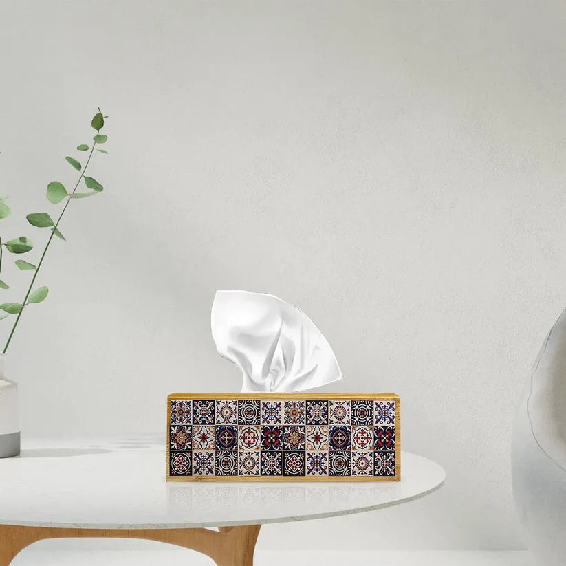 Ancient Print Wooden Tissue Box