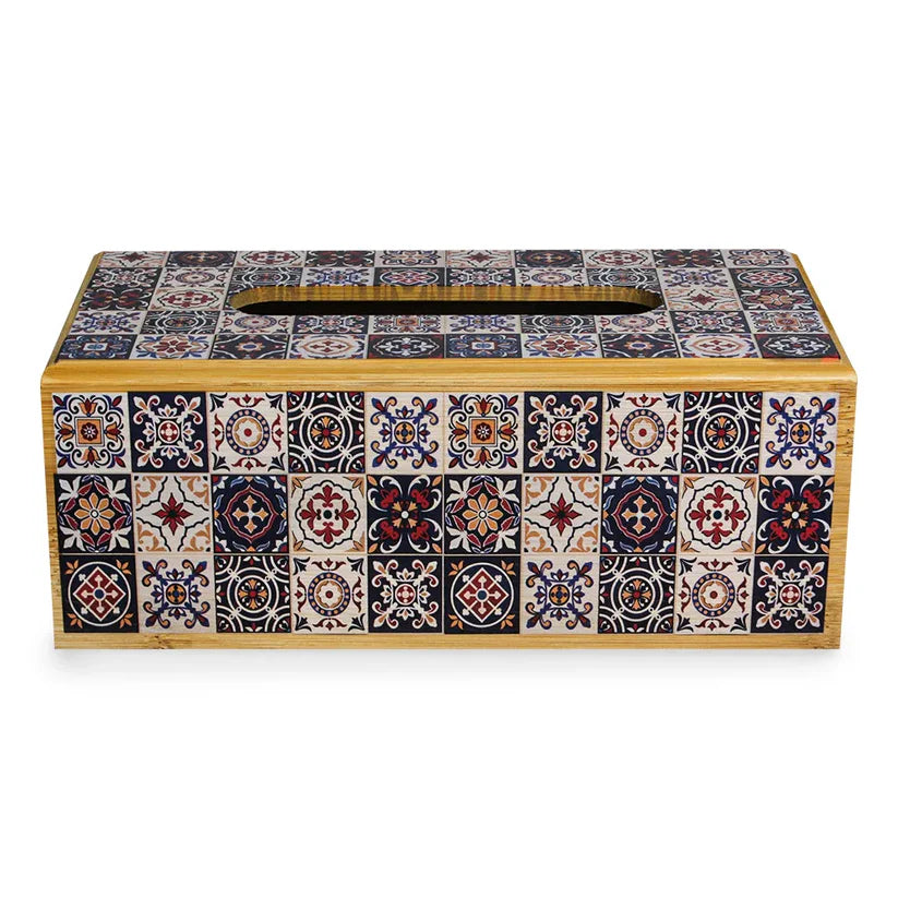 Ancient Print Wooden Tissue Box