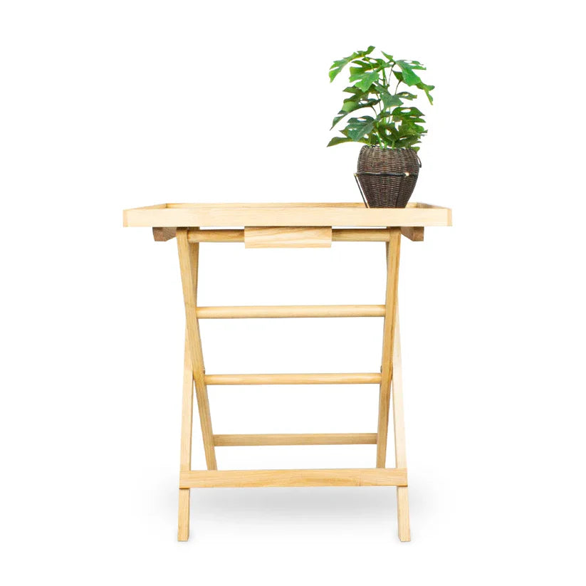 Blue Pottery Folding Wooden Serving Stand Table