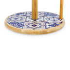Blue Pottery Wooden Tissue Roll Holder Stand
