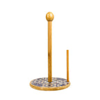 Blue Pottery Wooden Tissue Roll Holder Stand