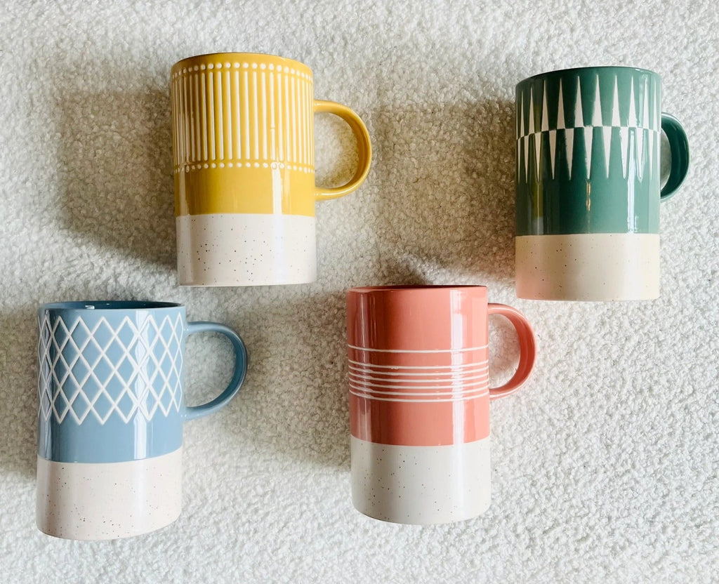Set of 4 Stylish Ceramic Mugs – Modern Geometric Collection